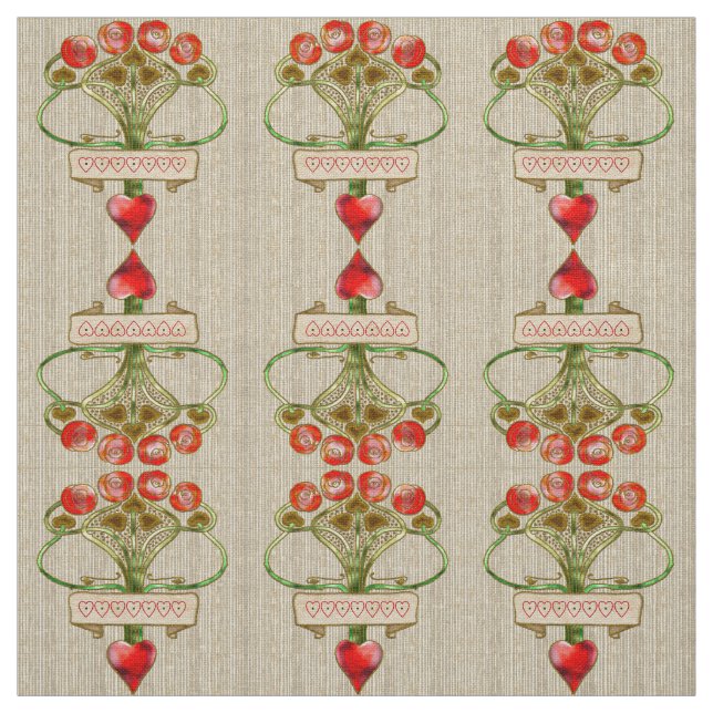 Art Nouveau Brooch Rose und Herz Stoff (Muster)