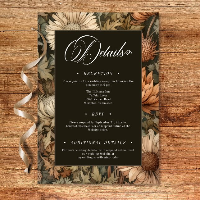 Art Nouveau Brown William Morris Floral Wedding Begleitkarte (Art Nouveau Brown William Morris Floral Wedding Enclosure Card)
