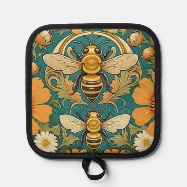 Art Nouveau Bumble Bee Pot Holder Topflappen (Vorderseite)