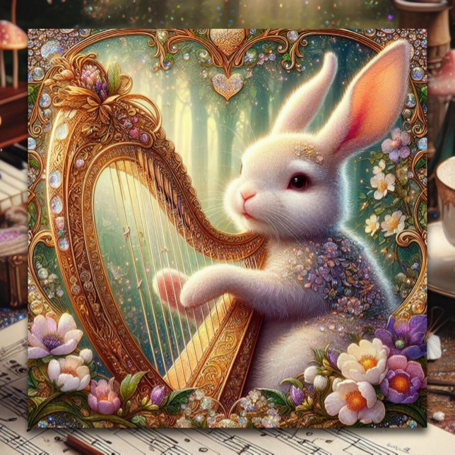 Art Nouveau Bunny Music Osterfest Feiertagskarte (Von Creator hochgeladen)
