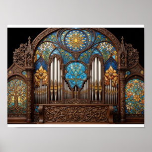 Art Nouveau-Buntglas-Orgel-Holz-Musica Poster