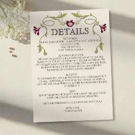 Art Nouveau Burgundy Pink Flowers Green Wedding Begleitkarte