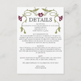 Art Nouveau Burgundy Pink Flowers Green Wedding Begleitkarte