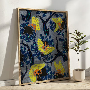 Art Nouveau Butterfly Muster Vintage Textilkunst Poster