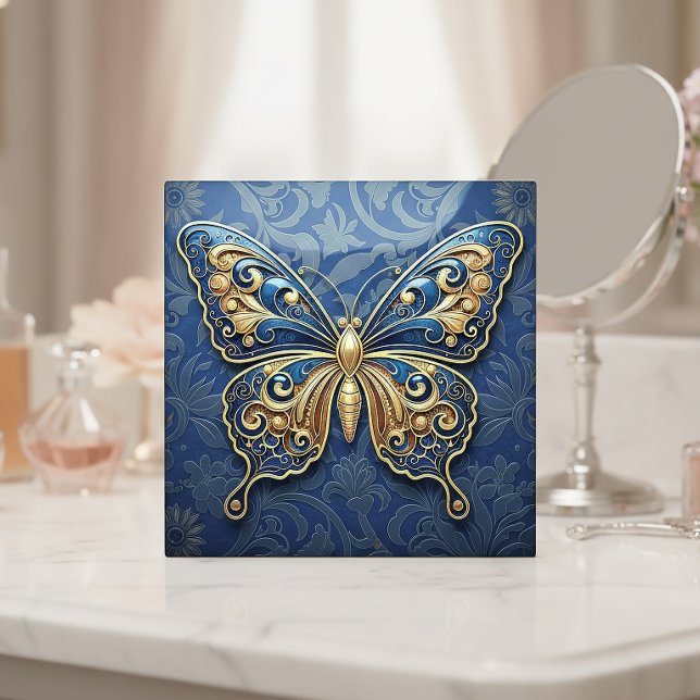 Art Nouveau Butterfly Pat#2 Blue ID1222 Fliese (Von Creator hochgeladen)