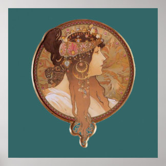 Art Nouveau - Byzantinischer Kopf, das Brünette Po Poster