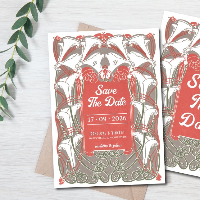 Art Nouveau Calla Lily Elegante Save the Date Einladung (Von Creator hochgeladen)