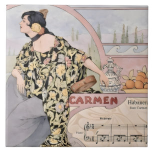 Art Nouveau Carmen Habanera Druck – Vintage Oper  Fliese