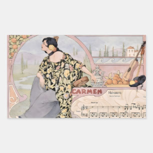 Art Nouveau Carmen Habanera Druck – Vintage Oper Rechteckiger Aufkleber