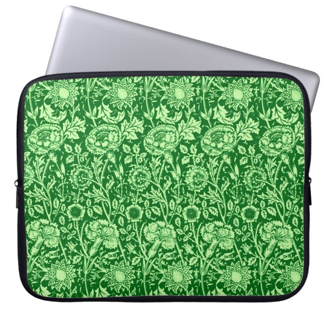 Art Nouveau Carnation Damask, Emerald Green Laptopschutzhülle (Vorderseite)