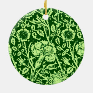 Art Nouveau Carnation Damask, Forest Green Keramikornament