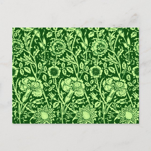 Art Nouveau Carnation Damask, Forest Green Postkarte (Vorderseite)