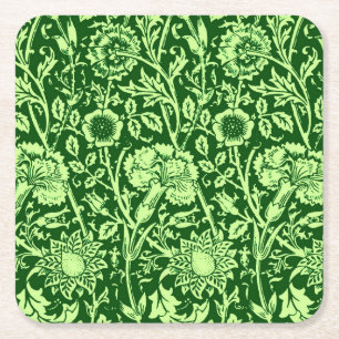 Art Nouveau Carnation Damask, Forest Green Rechteckiger Pappuntersetzer