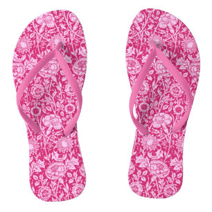 Art Nouveau Carnation Damask, Fuchsia Pink Flip Flops