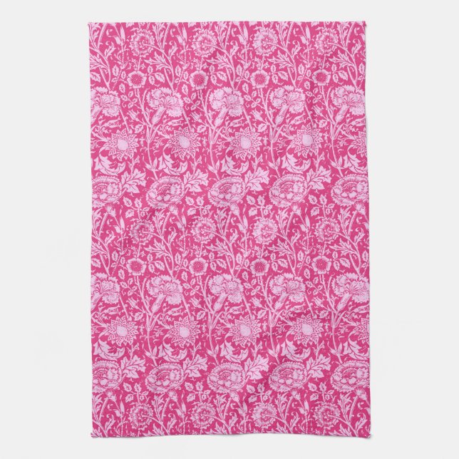 Art Nouveau Carnation Damask, Fuchsia Pink Handtuch (Vertikal)