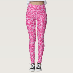 Art Nouveau Carnation Damask, Fuchsia Pink Leggings