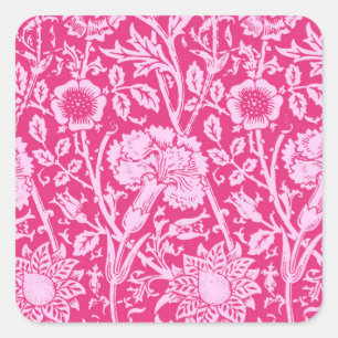 Art Nouveau Carnation Damask, Fuchsia Pink Quadratischer Aufkleber