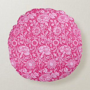 Art Nouveau Carnation Damask, Fuchsia Pink Rundes Kissen