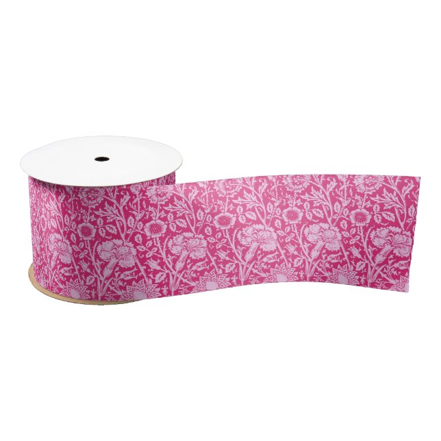 Art Nouveau Carnation Damask, Fuchsia Pink Satinband (Spule)