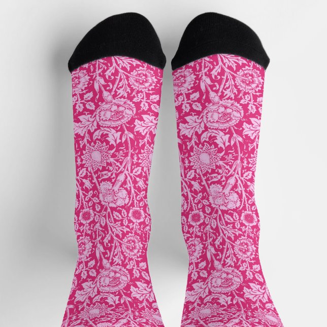 Art Nouveau Carnation Damask, Fuchsia Pink Socken (Oben)