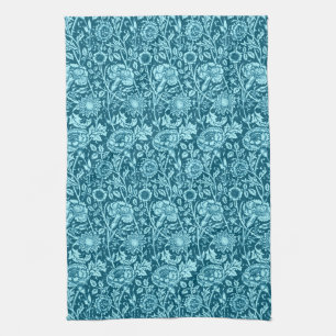 Art Nouveau Carnation Damask, Indigo und Sky Blue Geschirrtuch