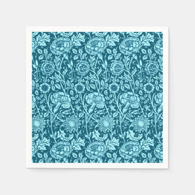 Art Nouveau Carnation Damask, Indigo und Sky Blue Serviette (Vorderseite)