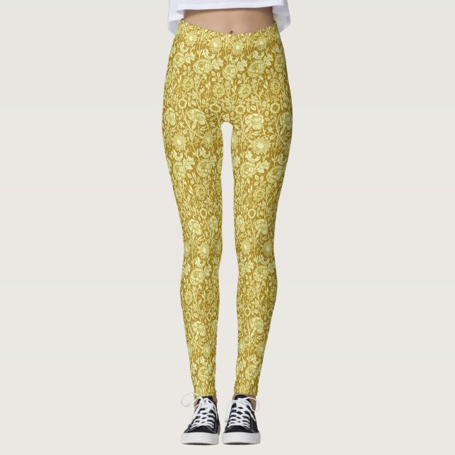 Art Nouveau Carnation Damask, Mustard and Yellow Leggings (Vorderseite)