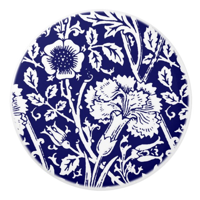 Art Nouveau Carnation Damask, Navy und White Keramikknauf (Vorderseite)