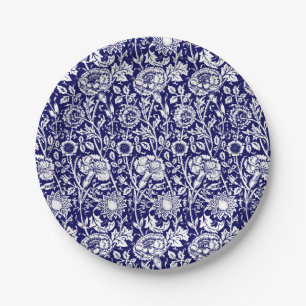 Art Nouveau Carnation Damask, Navy und White Pappteller