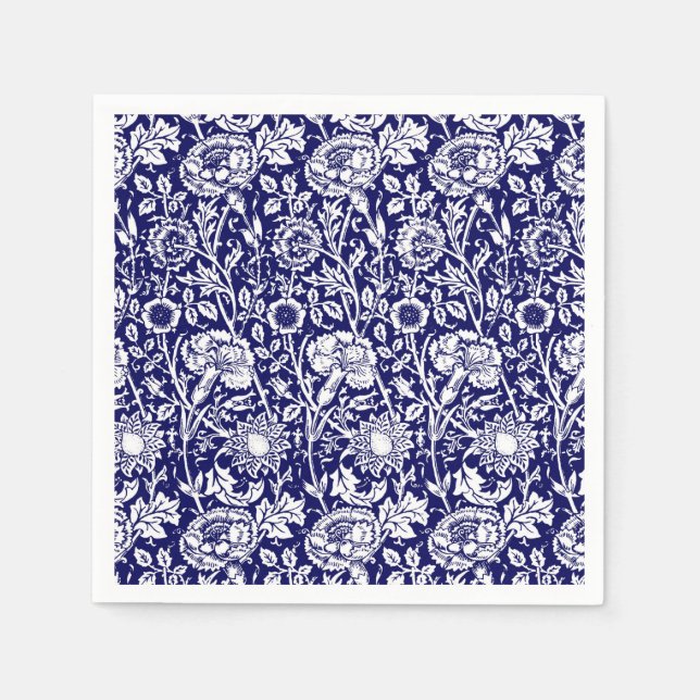 Art Nouveau Carnation Damask, Navy und White Serviette (Vorderseite)