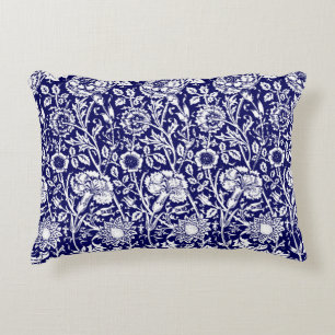 Art Nouveau Carnation Damask, Navy und White Zierkissen