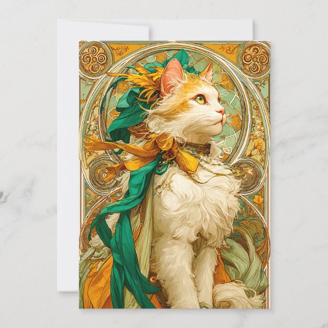 Art Nouveau Cat Feiertagskarte (Vorderseite)