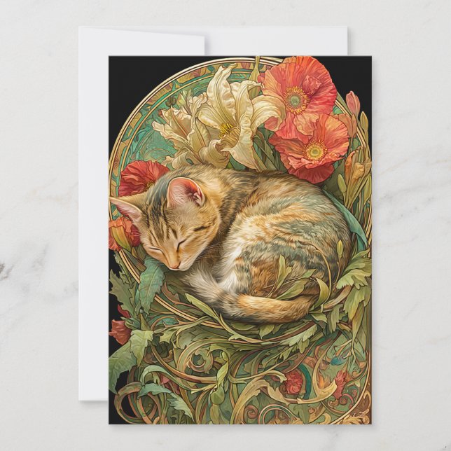 Art Nouveau Cat Feiertagskarte (Vorderseite)