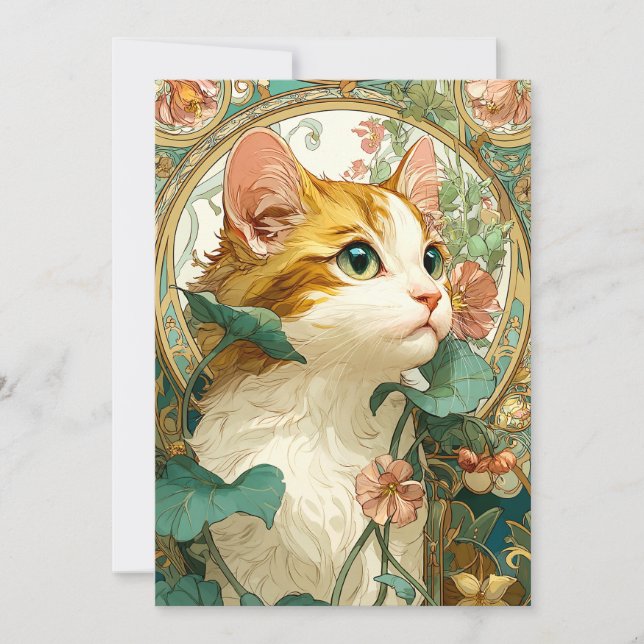 Art Nouveau Cat Feiertagskarte (Vorderseite)