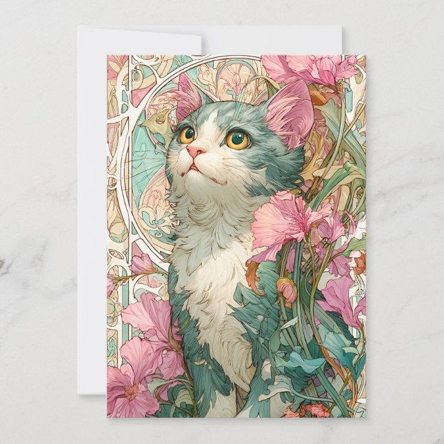 Art Nouveau Cat Feiertagskarte (Vorderseite)