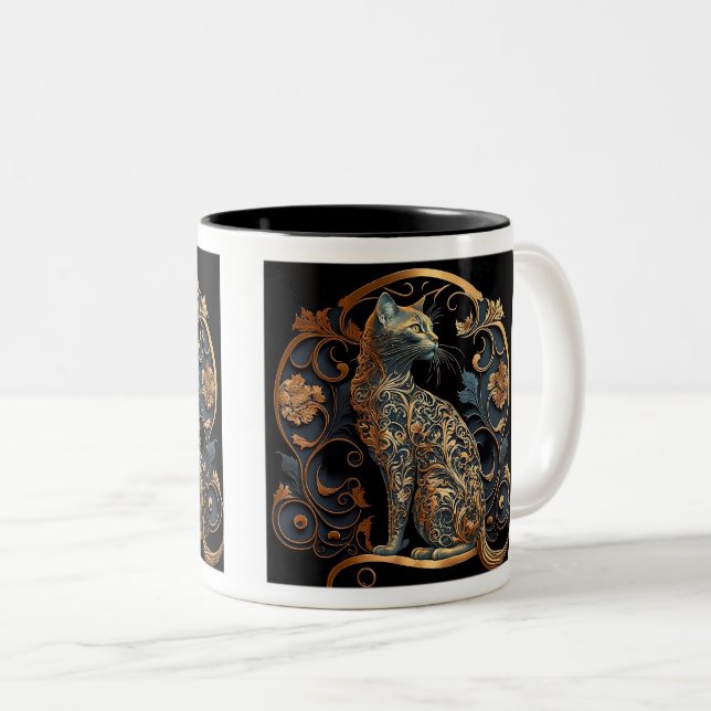 Art Nouveau Cat Zwei-Tonen-Tasse, 11 oz Zweifarbige Tasse (VorderseiteRechts)