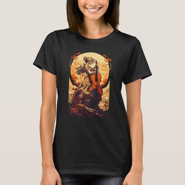 Art Nouveau Cello Girl Beautiful Cello Player T-Shirt (Vorderseite)