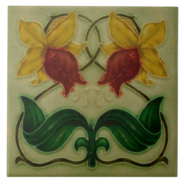 Art Nouveau ceramic fireplace wall tile Fliese (Vorderseite)