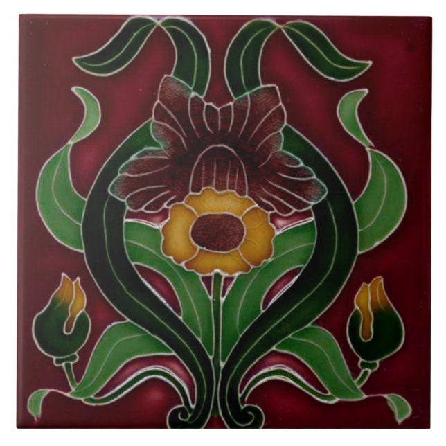 Art Nouveau Ceramic Fireplace Wall Tile Fliese (Vorderseite)