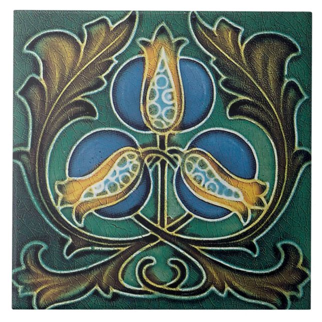 art nouveau ceramic fireplace wall tile mural fliese (Vorderseite)