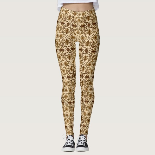 Art Nouveau Chinese Pattern - Braun und Beige Leggings (Vorderseite)