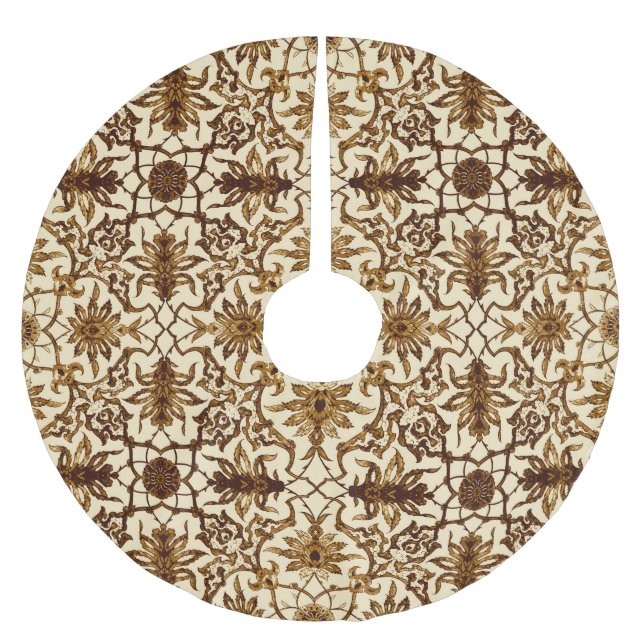 Art Nouveau Chinese Pattern - Braun und Beige Polyester Weihnachtsbaumdecke (Vorderseite)