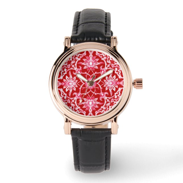 Art Nouveau Chinese Pattern - Deep Red Armbanduhr (Vorderseite)