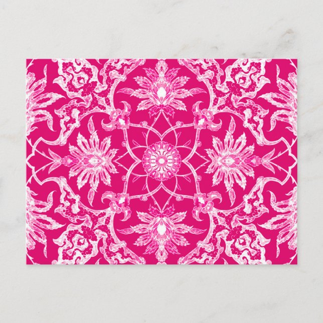 Art Nouveau Chinese Pattern - Fuschia Pink Postkarte (Vorderseite)