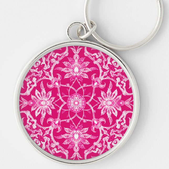 Art Nouveau Chinese Pattern - Fuschia Pink Schlüsselanhänger (Vorne)