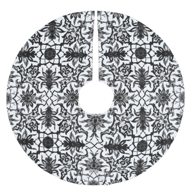 Art Nouveau Chinese Pattern - Schwarz und Weiß Polyester Weihnachtsbaumdecke (Vorderseite)