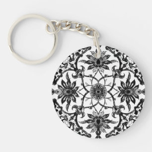 Art Nouveau Chinese Pattern - Schwarz und Weiß Schlüsselanhänger