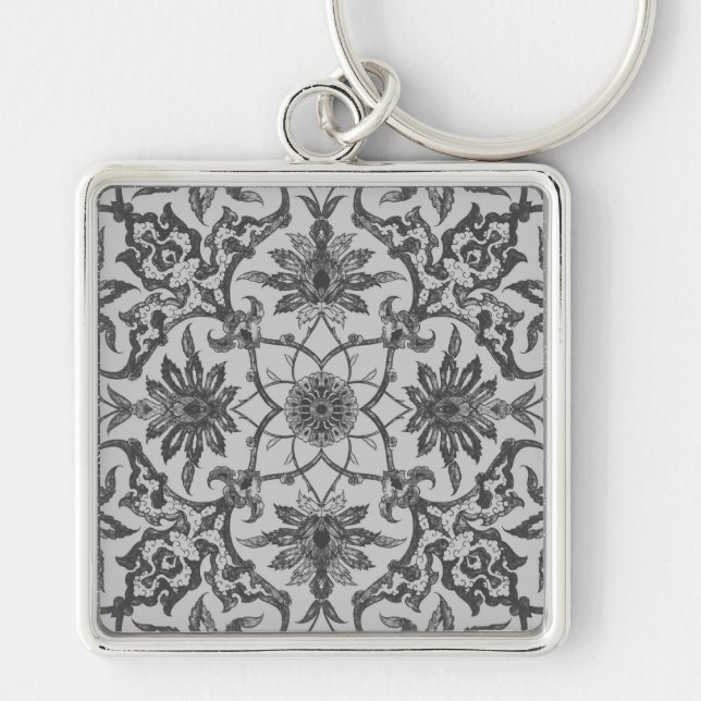 Art Nouveau Chinese Pattern - Silver Gray Schlüsselanhänger (Vorne)