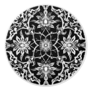 Art Nouveau Chinese Pattern - White on Black Keramikknauf