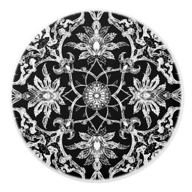Art Nouveau Chinese Pattern - White on Black Keramikknauf (Vorderseite)